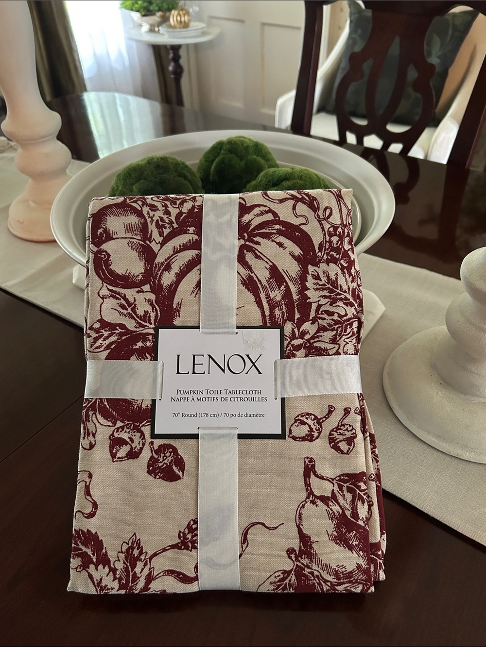 NWT LENOX Pumpkin Toile / Botanical Round Tablecloth in Spice